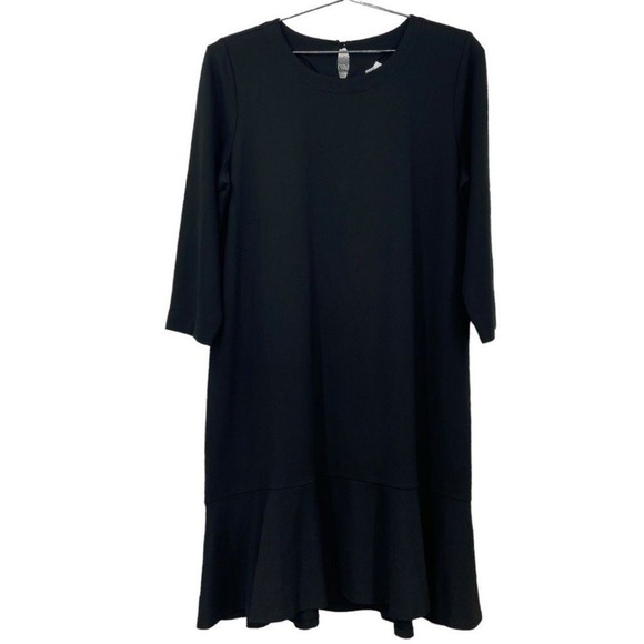 J. Jill Dresses & Skirts - J. Jill Black‎ Ponte Knit Flounce Hem Dress 3/4 Sleeve Large New